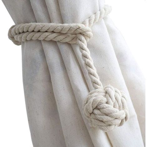 Lot de 4 embrasses de rideaux – Embrasses de rideaux robustes en corde, décoratives et rustiques faites à la main (beige)