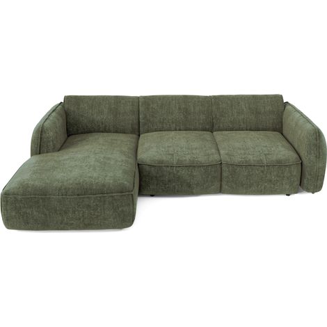 Canapé d'angle gauche convertible 4 places en velours tramé vert olive LIVIA (1/5)
