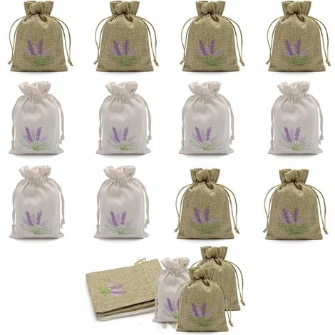Lot de 12 sachets de lavande vides, sacs de rangement vides pour fleurs séchées, sachets de lavande brodés avec coton et lin,1410CM (1/5)
