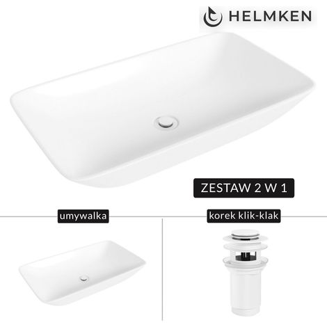 Lavabo da appoggio Helmken 88670000 (70x40) bianco + tappo Click-Clack bianco (1/5)