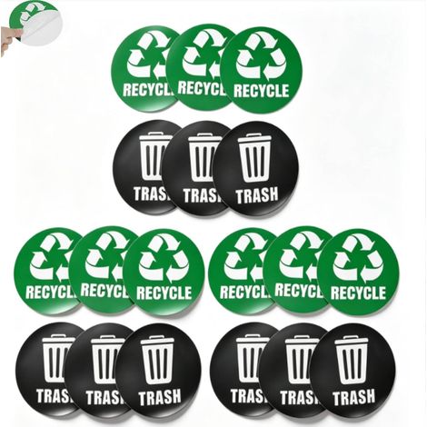 Recycler autocollant,Lot de 18 Sticker Poubelle,déchets et recyclage,Autocollants d'information,Autocollants de Signalisation de Recyclage pour des Poubelles de Trie D’intérieur et extérieur, 12,5cm (1/5)