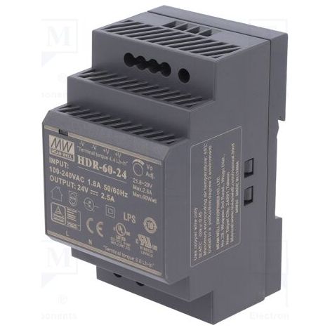 Alimentation ultra-mince 60W 24V 2.5A pour rail DIN – Protection courts-circuits et surcharges – Applications domotiques et industrielles – Toolland