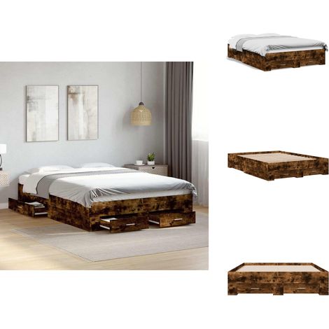 Cadre de lit avec tiroirs sans matelas chêne fumé 135x190 cm - Lit Double - Cadre De Lit - Meuble De Chambre - Rangement Sous Lit - Tiroir De Lit (1/5)