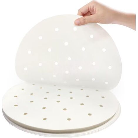 Accessoires de revêtement en papier jetables pour friteuse à air 7 pouces 100 pièces revêtement de cuisson à vapeur en bambou parchemin perforé antiadhésif imperméable 100% pâte de bois d'origine pure
