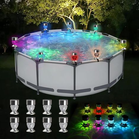 Longzhuo Projecteur Solaire Cadre pour Piscine, Lot de 8 Projecteurs Encadrés, Lumières Solaires Multicolores RGB pour Piscines Hors Sol, Accessoires Étanche pour Piscine, Veilleuse, Décoration Éclair (1/5)