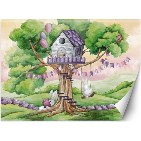 Fototapete Weiße Kaninchen Hütte auf dem Baum 150x105 cm (1/5)