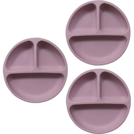 Assiette À Suction - En Silicone Alimentaire - 4 Points D'Adhérence - Design À Compartiments - Pour Bébés Et Tout-Petits - Lot De 3 (1/5)