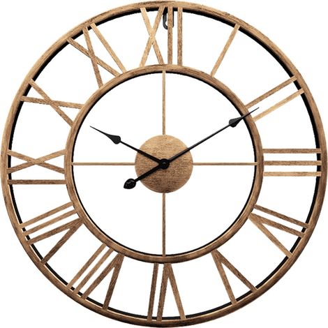 Horloge Mural Grand Format, Horloge Murale Silencieuse en Métal, Sans Tic-Tac, Fonctionne sur Piles, Chiffres Romains Européens, Dorée Grande Taille (1/5)