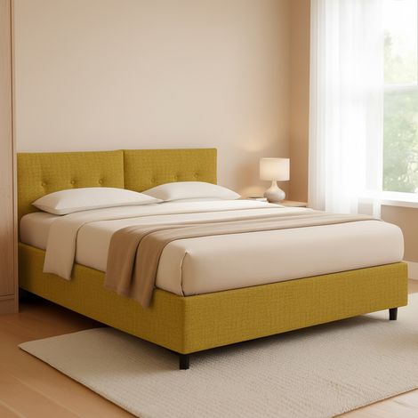 Letto Piazza e Mezza York, Sfoderabile, Contenitore Made in Italy, Giallo Ocra (1/5)