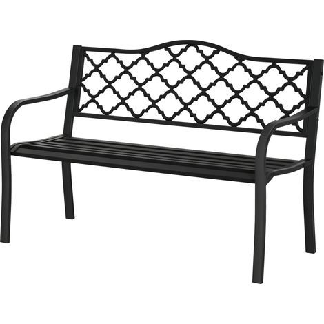 Banc de jardin 2 places, banc de parc en métal, supportant jusqu'à 240 kg, banc de terrasse avec dossier et accoudoirs, mobilier de jardin, fonte, noir, 128 x 58,5 x 89 cm (1/5)