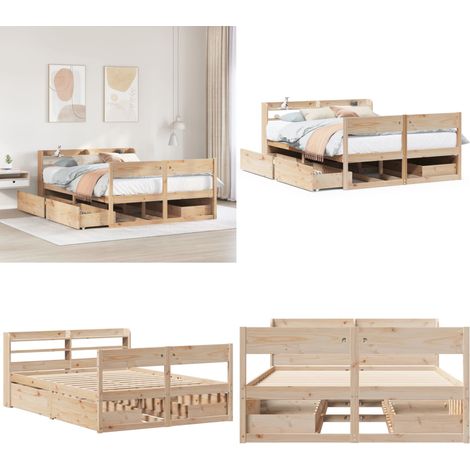 Letto senza Materasso 150x200 cm in Legno Massello di Pino - Letto in legno - Letto con cassetti