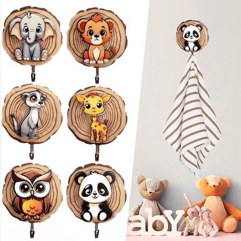 Bardusch-6 crochets autocollants bois – forme animaux – enfants – déco chambre – lot (1/5)