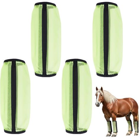 4 Pièces De Guêtres Anti-Mouches Pour Chevaux, Non-Glissantes, Respirantes, En Mesh Confortable, Pour Empêcher Les Mouches Et Moustiques De Piquer Les Chevaux – Accessoires, Jaune Vert (1/5)