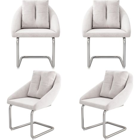 Juego de 4 sillas de comedor giratorias con cojín y patas arqueadas, tejido en terciopelo beige (1/5)