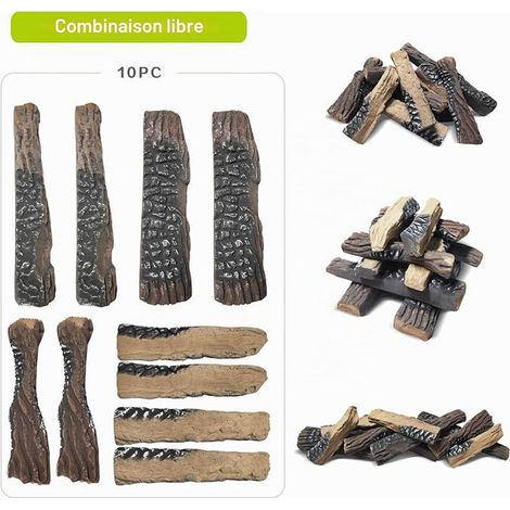 Bûches en céramique pour cheminée à gaz, ATR Lot de 10 Grandes bûches en céramique pour Foyer, Propane, électrique, gaz, décoration de cheminée Bois Artificiel (1/2)