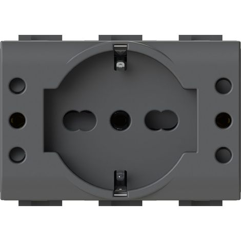 Modulo presa schuko e 2 prese 10A, serie P, antracite, 16A, compatibile con serie BTicino Living Light - 4Box P503 4BP503.L (1/4)