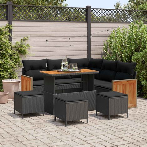 Salon de Jardin 9 pcs en Poly Rotin avec Coussins et Coffre de Rangement Noir - PANGIVO (1/5)