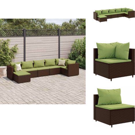 7-tlg. Garten-Lounge-Set mit Kissen Braun Poly Rattan - Gartensets - Lounge Möbel - Outdoor Möbel - Gartenmöbel - Rattan Möbel (1/5)