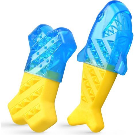 Jouets à Mâcher Rafraîchissants pour Chiens, Jouets de Glace à Mâcher pour Chiens, 2 Paquets de Jouetss de Dentition Congelables pour Chiots, Jaune + Bleu (1/4)