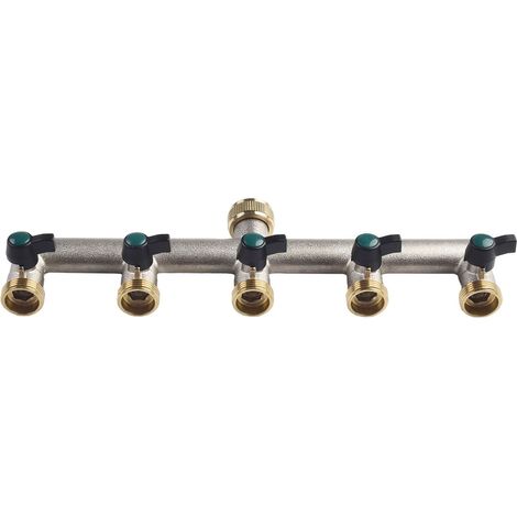 Robinet distributeur d'eau en laiton à 5 voies, injecteur 3/4 pouce, tuyau d'arrosage robuste de 5 pouces