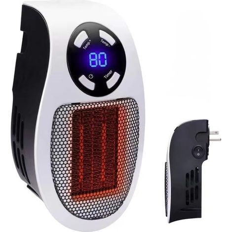 Mini Chauffage Soufflant Électrique avec Télécommande, Thermostat et Prise EU, Blanc (1/5)
