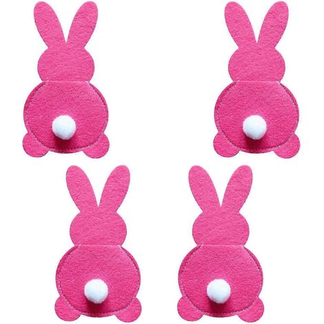 Lot de 4 porte-couverts de Pâques, organisateur d'ustensiles de cuisine, pochettes à couverts, sac à couverts pour la vaisselle de fête-Pink (1/5)