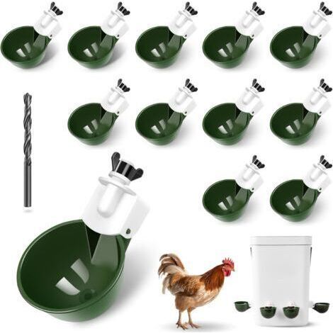 Abreuvoir à poulet 12 tasses - Distributeur d'eau à remplissage automatique, système d'abreuvement par gravité pour volailles, bol distributeur d'eau pour poulets, accessoires pour (1/4)