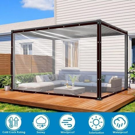 1 pièce (3 x 6 m) bâche imperméable transparente en PE avec œillets pour balcons, brise-vent, mobilier de jardin extérieur, jardins d'hiver (1/4)