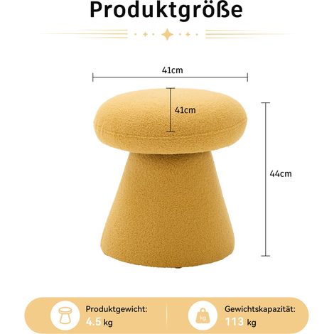 066-Taburete giratorio moderno para sala de estar y dormitorio, taburete tapizado en tela con forma de hongo y rotación de 360°, cómodo taburete pequeño para tocador para adultos y niños, amarillo (1/5)