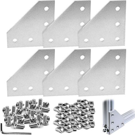 6 pcs Plaques de Connexion Supports D'angle en Forme de L, 5-Trou L Jonction Aluminium Rail Profile, avec 30 Ecrous M6 + 30 Vis M6 + 1 Hexagonale M4 Clé, pour Profilés en 3030 Aluminium (1/5)