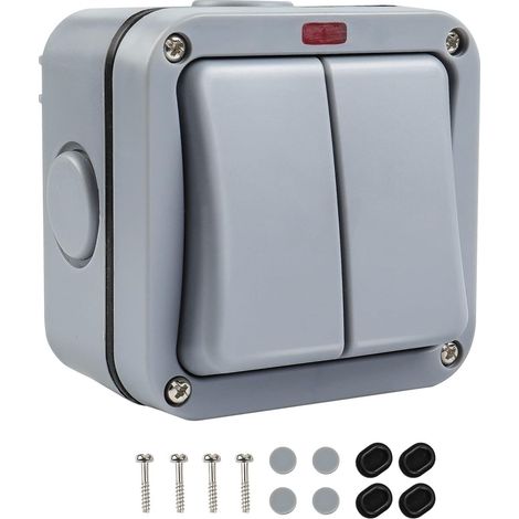 IP66 Weatherproof 2-Way 20A Outdoor Garden Rainproof Control Switch with Dual Light