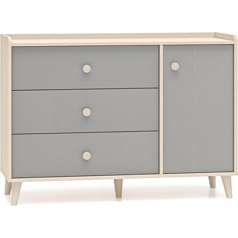 Kommode Alycia mit 3 Schubladen und 1 Tür, Beige - Grau - Holzoptikeffekt, 120cm (1/5)