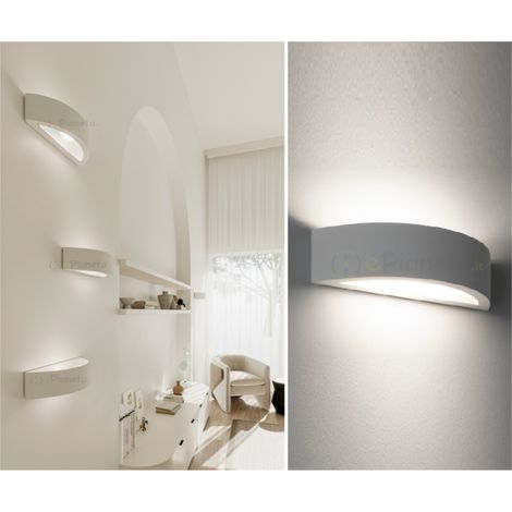 Applique da parete in gesso attacco R7S lampada mezzaluna semicircolare doppia luce design moderno bianco verniciabile (1/3)
