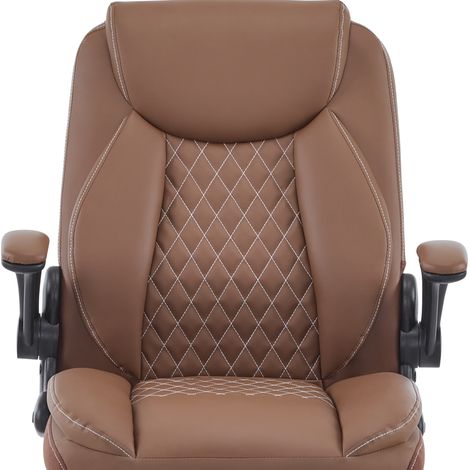 Chaise de Bureau Ergonomique avec Soutien Lombaire, Accoudoirs Relevables et Assise Rembourrée, Cuir Marron (1/5)