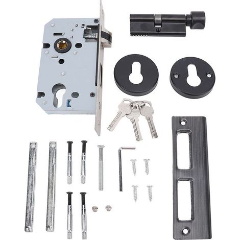 Serrures de porte clés pour intérieur - Cylindre et serrure renforcée en fer/aluminium - Poignée silencieuse pour chambres, bureau, écoles - Noir - Kit complet d'installation (1/5)