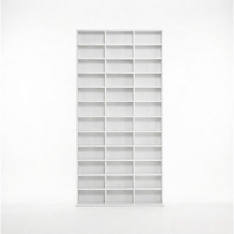 Estantería para CD y DVD blanca de MDF, torre multimedia ajustable con fijación a pared (1/5)