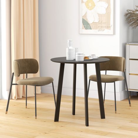 Table ronde noire design 72x72x75cm pour cuisine et salon, pieds inclinés modernes