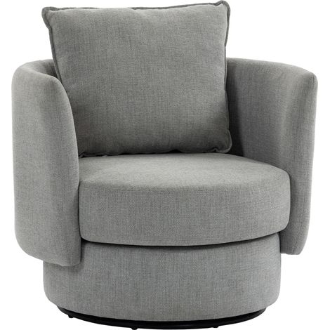 Fauteuil d’appoint pivotant à 360°, fauteuil club de détente en tissu lin avec coussin, gris clair (1/5)