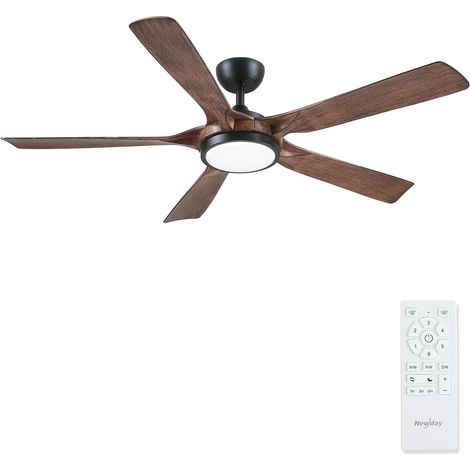 Ventilador de techo grande de 142 cm, negro y madera, con control remoto, silencioso, luz regulable, 3 ajustes de temporizador, motor de CC para dormitorio y sala de estar. (1/5)
