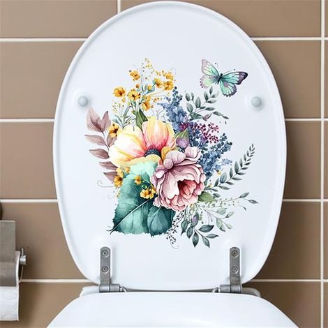 Lntyq stücke Toilettendeckelaufkleber Abnehmbare Toilettendeckelaufkleber Schmetterlings- und Blumenmuster (1/5)