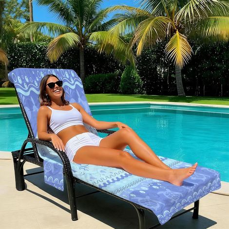 Housse de chaise de plage en microfibre avec poche, Housse anti-UV pour chaise longue, pour piscine, jardin et plage(Style27-75x210cm) (1/4)
