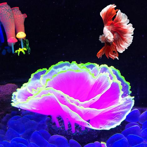 Coral décoratif en résine pour aquarium - Effet lumineux - Violet - Ornement de bac à poissons avec lueur fluorescente - Accessoire de décoration aquatique - 1 pièce (1/5)