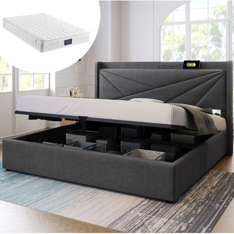 Bett Doppelbett Stauraum Ladefunktion 160x200 Grau OKMYHOME (1/5)