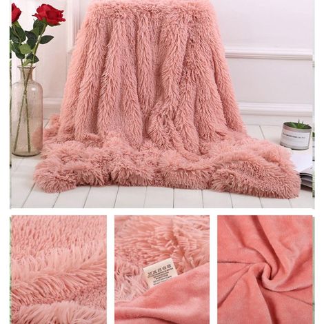 Couverture de Luxe en Fausse Fourrure à Poils Longs, 160x200cm,Douce, Confortable et Chaude pour lit, canapé et Chaise,Rose 1 (1/5)