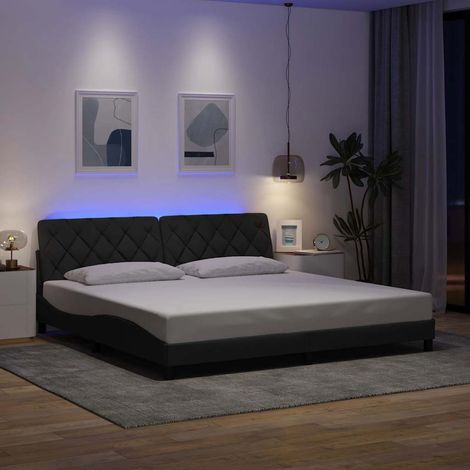 Estructura de cama con LED sin colchón gris oscuro 200x200 cm vidaXL (1/5)