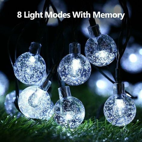 MINKUROW Cadena De Luces Solares Para Exteriores, 6.5m 30 Led Bola De Luces Solares 8 Modos Impermeable Cadena De Luces De Cristal Interior Para Jardín Patio Fiesta En Casa Terraza Navidad, Multicolor (1/4)