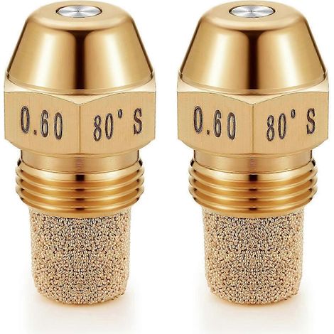Compatible avec 2 buses de brûleur à mazout, 80 degrés Celsius, 0,6 gallons/heure, laiton massif, application d'échange thermique par atomisation de liquide à basse pression. (1/5)