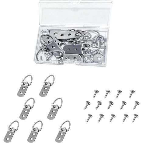 30 Pièces Anneaux en D pour Cadres Photo, Fer Argenté Cadre, Fixation Tableau Lourd avec 60 Vis, Forte Capacité Charge, Facile à Utiliser, Convient Accrocher Photo - (1/5)