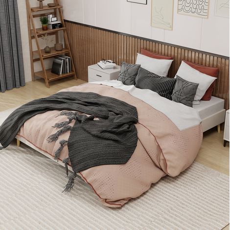 Bett Stoff/Metall Beige 160x200 cm, modernes Bettgestell mit niedrigem Rahmen (1/5)