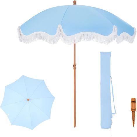 Parasol de plage de 2 m avec vis à sable UV 50+ - Parasol à franges pour plage, jardin, terrasse - Pour piscine et terrasse (1/5)